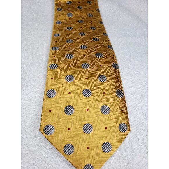 Jos A Bank 100% Silk Tie Gold Small Red Dots Black/White Circles NWT Executive - Picture 4 of 6